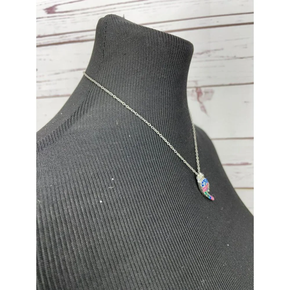 Girl's Tropical‎ Rainbow Gemstone Silver Parrot Pendant Fashion Necklace